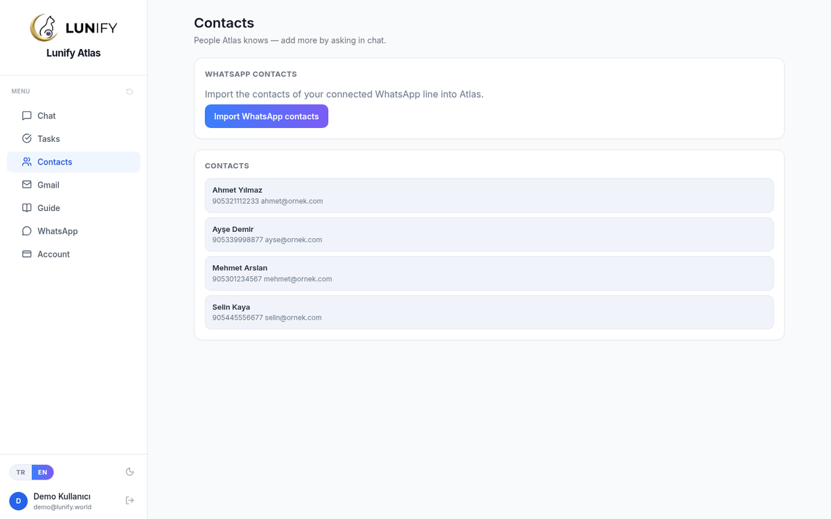 Contacts: import WhatsApp contacts in one click and see saved people.